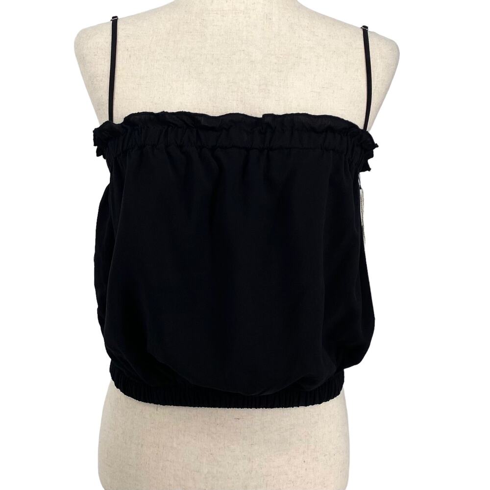 Jackson‎ Rowe Banjo L Tank Top Crop Black Ruffles Adjustable Straps Viscose